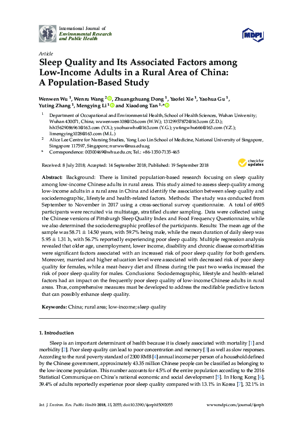 (PDF) Sleep Quality and Its Associated Factors among Low-Income Adults ...