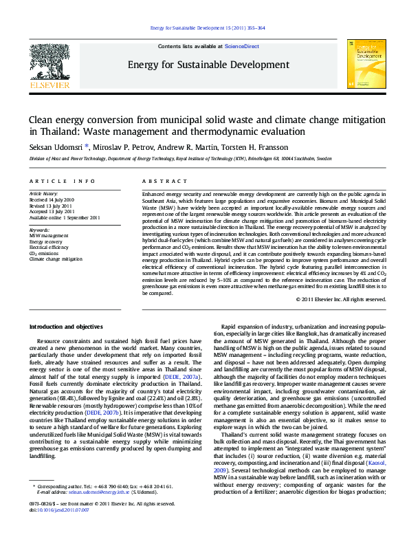 (PDF) Clean energy conversion from municipal solid waste and climate ...