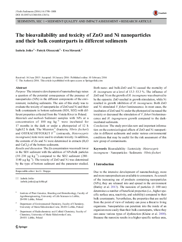 (PDF) The bioavailability and toxicity of ZnO and Ni nanoparticles and ...