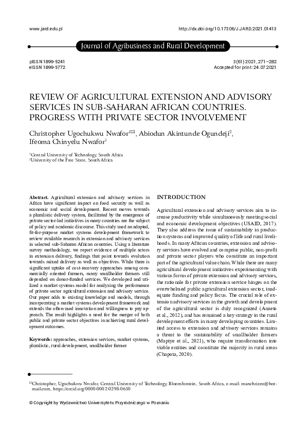 (PDF) Review of Agricultural Extension and Advisory Services in sub ...