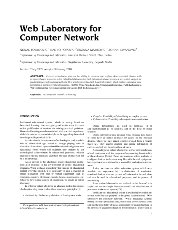 (PDF) Web laboratory for computer network