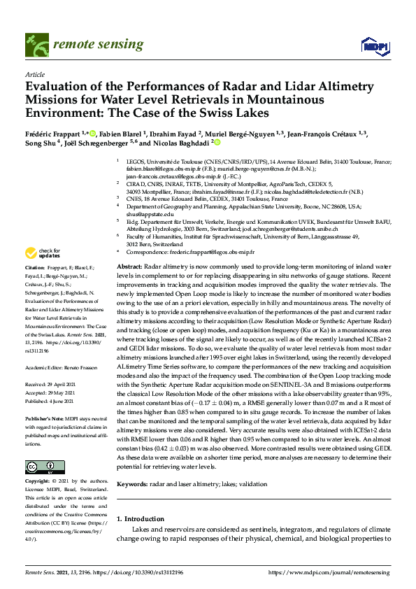 (PDF) Evaluation of the Performances of Radar and Lidar Altimetry ...