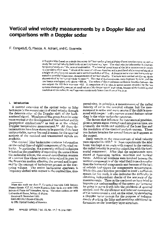 (PDF) Vertical wind velocity measurements by a Doppler lidar and ...