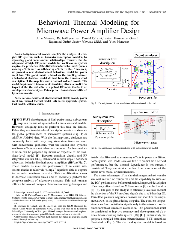 (PDF) Behavioral Thermal Modeling for Microwave Power Amplifier Design