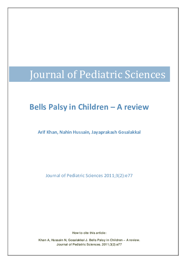 (PDF) Bells Palsy in Children – A review