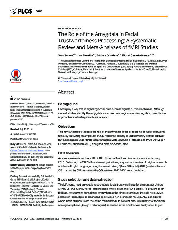 (PDF) The Role of the Amygdala in Facial Trustworthiness Processing: A ...