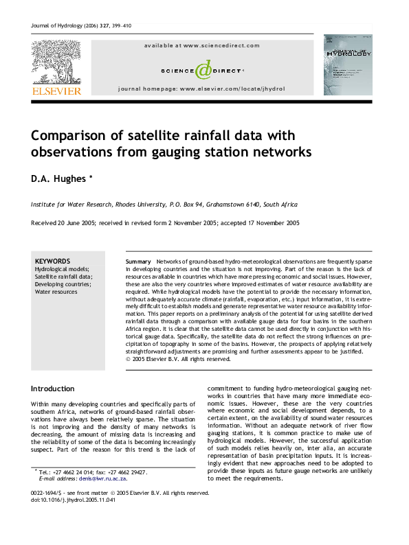 (PDF) Comparison of satellite rainfall data with observations from ...