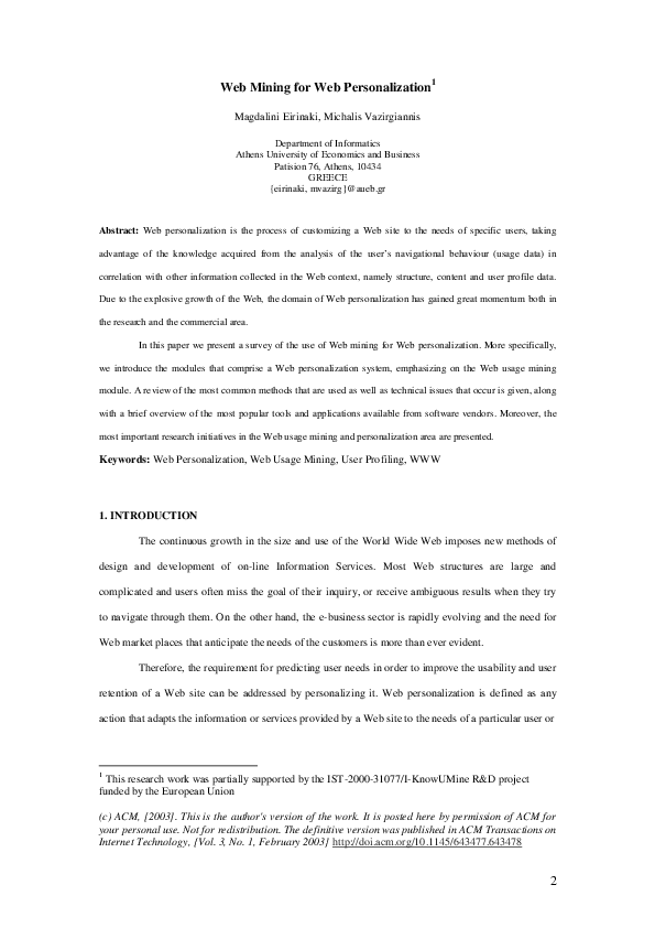 (PDF) Mining for Web Personalization | Spiros Sirmakessis - Academia.edu
