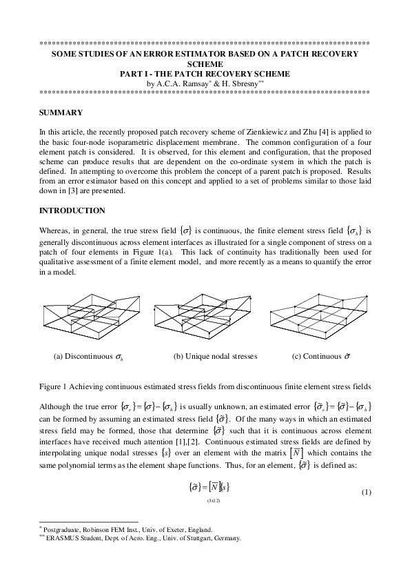 (PDF) Some Studies of an Error Estimator Based on a Patch Recovery Scheme