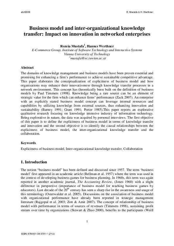 (PDF) Business model and inter-organizational knowledge transfer ...