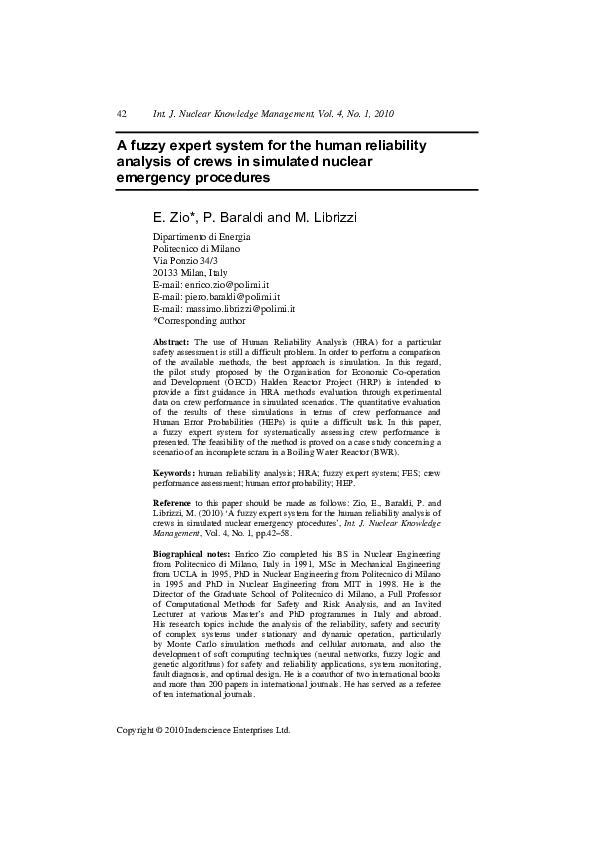 (PDF) A fuzzy expert system for the human reliability analysis of crews ...
