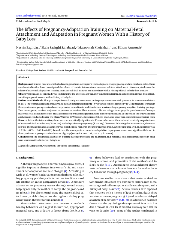 (PDF) The Effects of Pregnancy-Adaptation Training on Maternal-Fetal ...