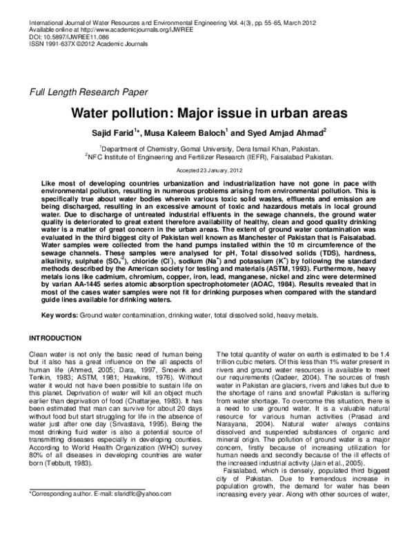 (PDF) Water pollution: Major issue in urban areas