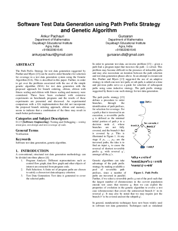 (PDF) Software Test Data Generation using Path Prefix Strategy and ...