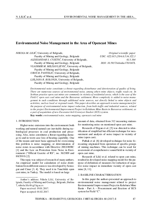 (PDF) Environmental noise management in the area of opencast mines