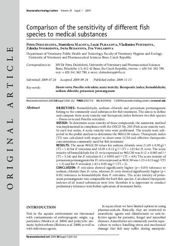(PDF) Comparison of the sensitivity of different fish species to ...