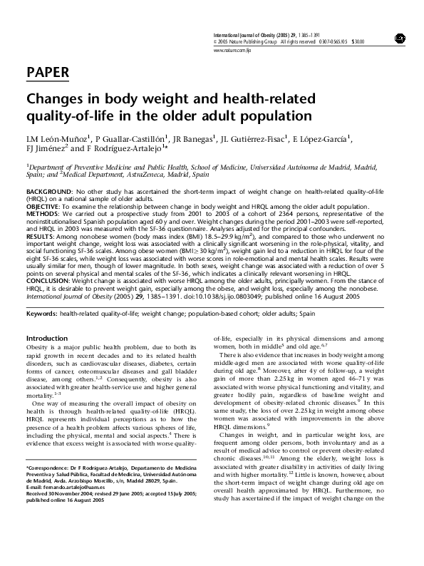 (PDF) Changes In Body Weight and Health-Related Quality-of-Life In the ...