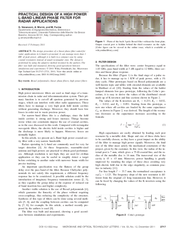 (PDF) Practical design of a high power L-band linear phase filter for ...