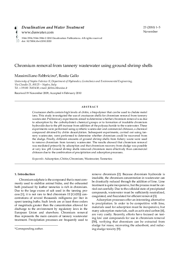 (PDF) Chromium Removal from the Tannery Wastewater Using Indigenous ...