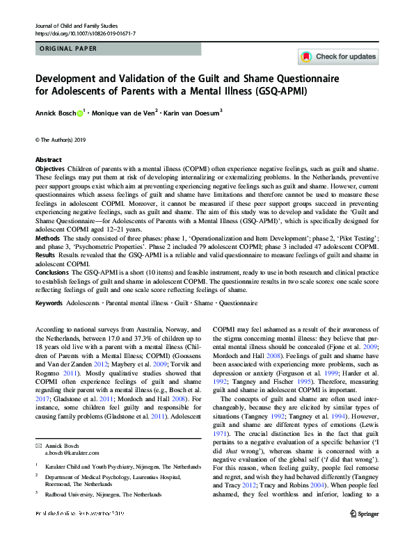 (PDF) Development and Validation of the Guilt and Shame Questionnaire ...