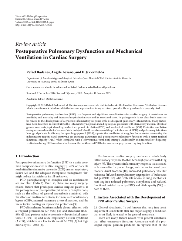 (PDF) Postoperative Pulmonary Dysfunction and Mechanical Ventilation in ...
