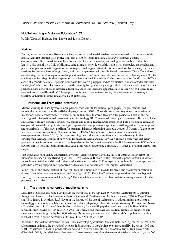 (PDF) Mobile learning = distance education 2.0?