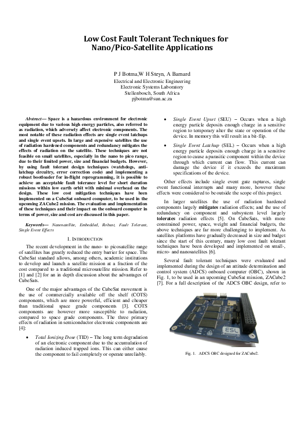(PDF) Low cost fault tolerant techniques for nano/pico-satellite ...