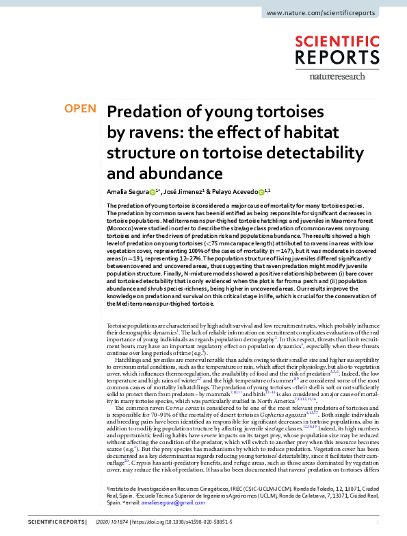 (PDF) Predation of young tortoises by ravens: the effect of habitat ...