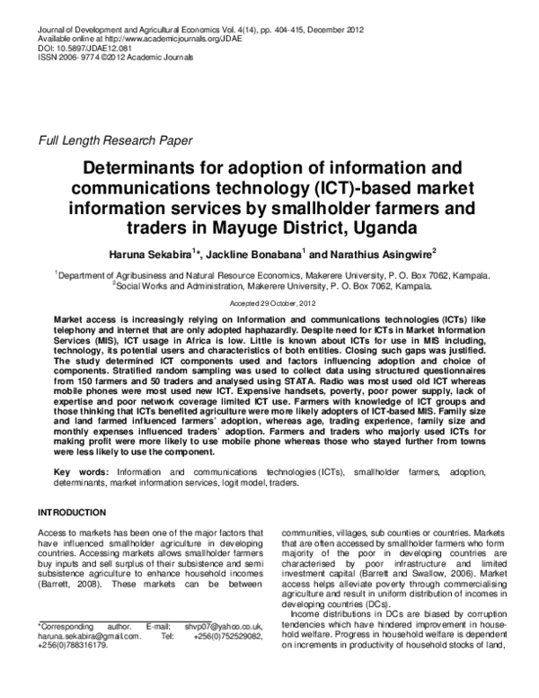 (PDF) Determinants for adoption of information and communications ...
