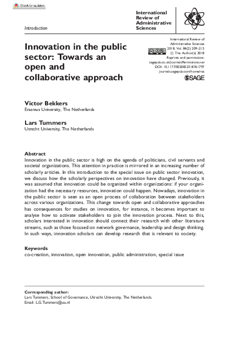 (PDF) Innovation in the public sector: Towards an open and ...