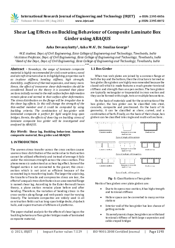 (PDF) IRJET- Shear Lag Effects on Buckling Behaviour of Composite ...