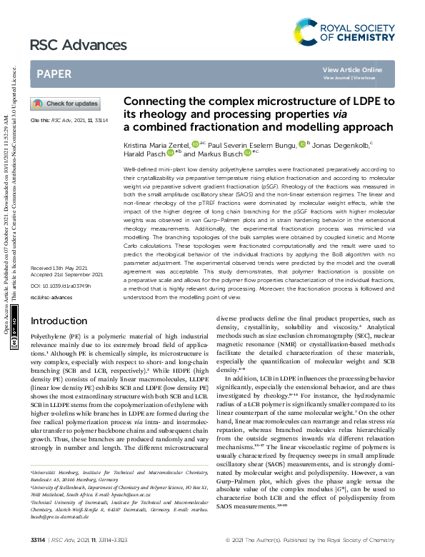 (PDF) Connecting the complex microstructure of LDPE to its rheology and ...