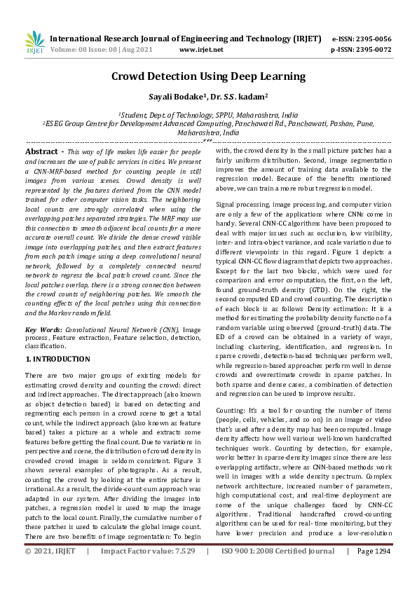 (PDF) IRJET- Crowd Detection Using Deep Learning