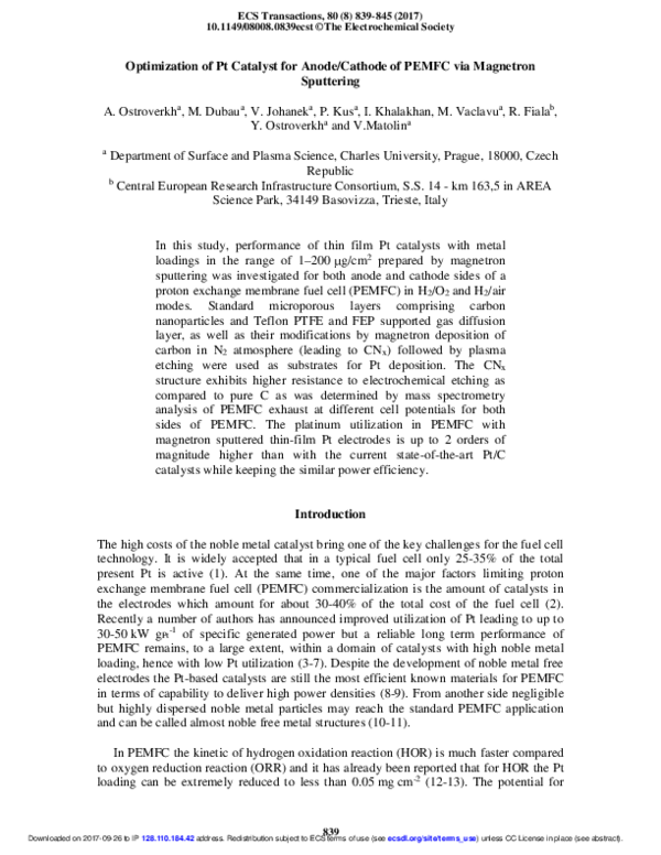 (PDF) Optimization of Pt Catalyst for Anode/Cathode of PEMFC via ...
