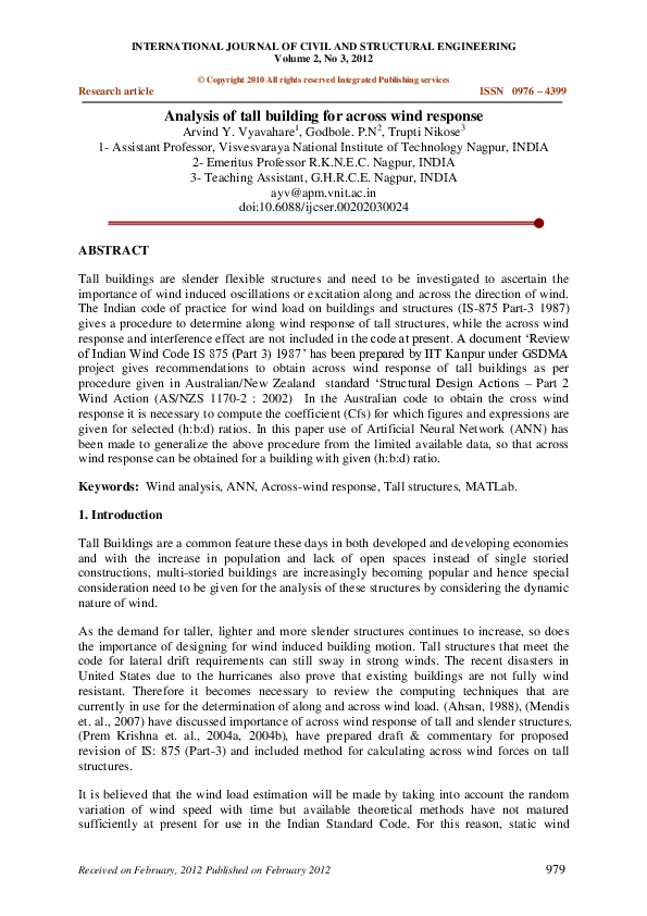 (PDF) Analysis of tall building for across wind response