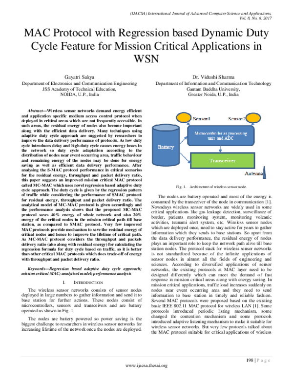(PDF) MAC Protocol with Regression based Dynamic Duty Cycle Feature for ...