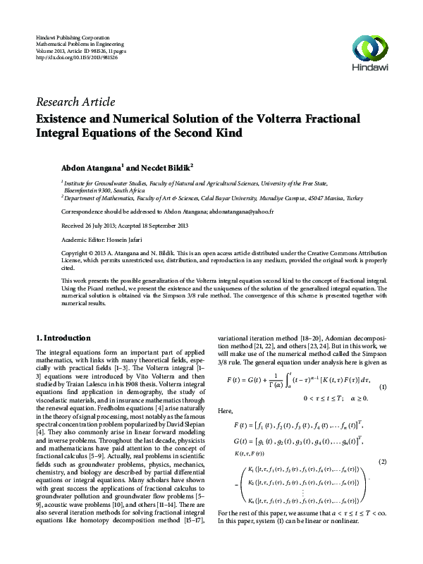 (PDF) Existence and Numerical Solution of the Volterra Fractional ...