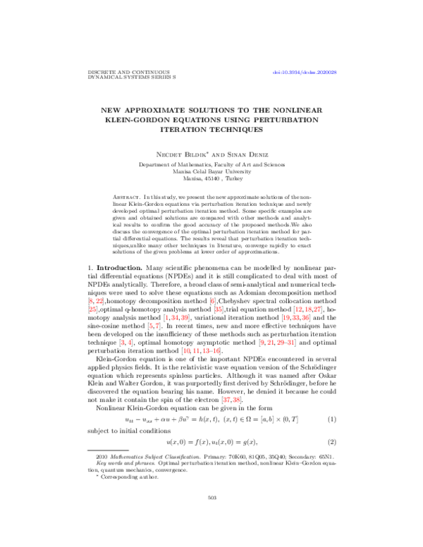 (PDF) New approximate solutions to the nonlinear Klein-Gordon equations ...