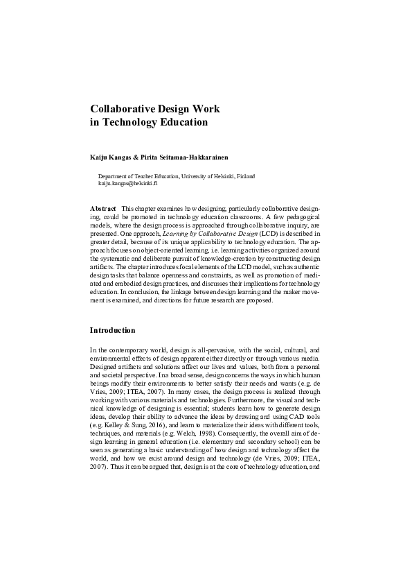 (PDF) Collaborative Design Work in Technology Education