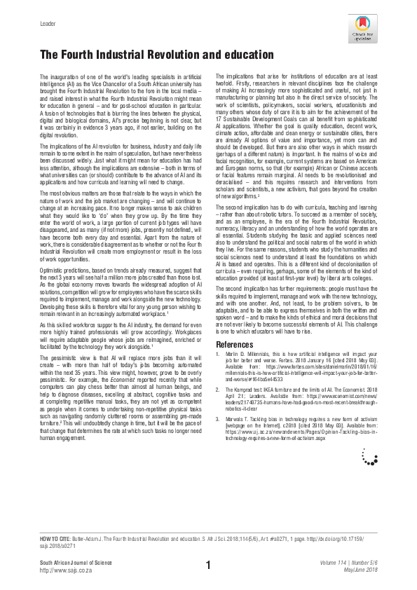 (PDF) The Fourth Industrial Revolution and education
