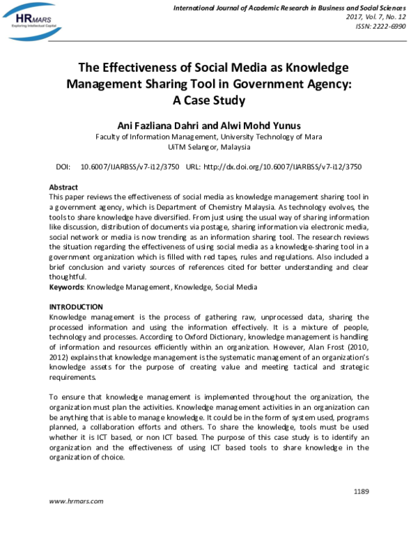 (PDF) The Effectiveness of Social Media as Knowledge Management Sharing ...