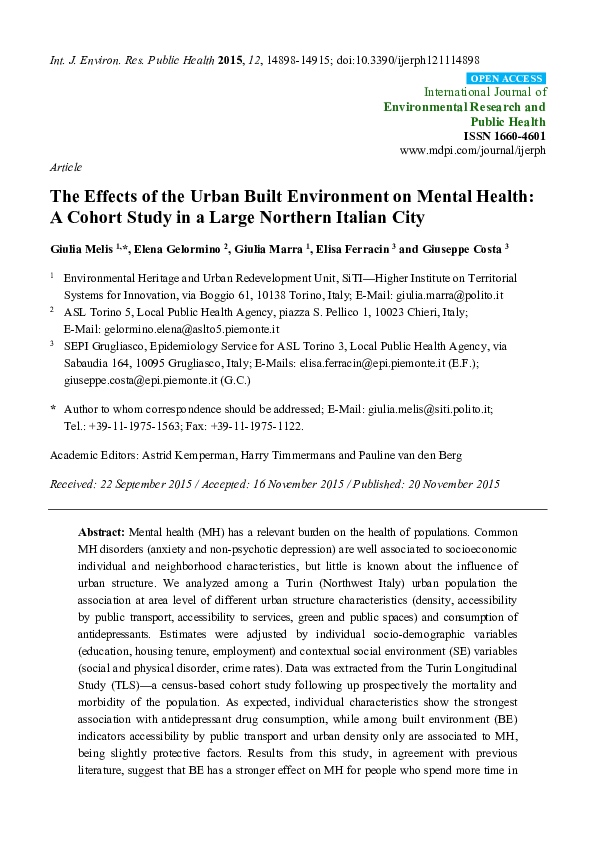 (PDF) The Effects of the Urban Built Environment on Mental Health: A ...