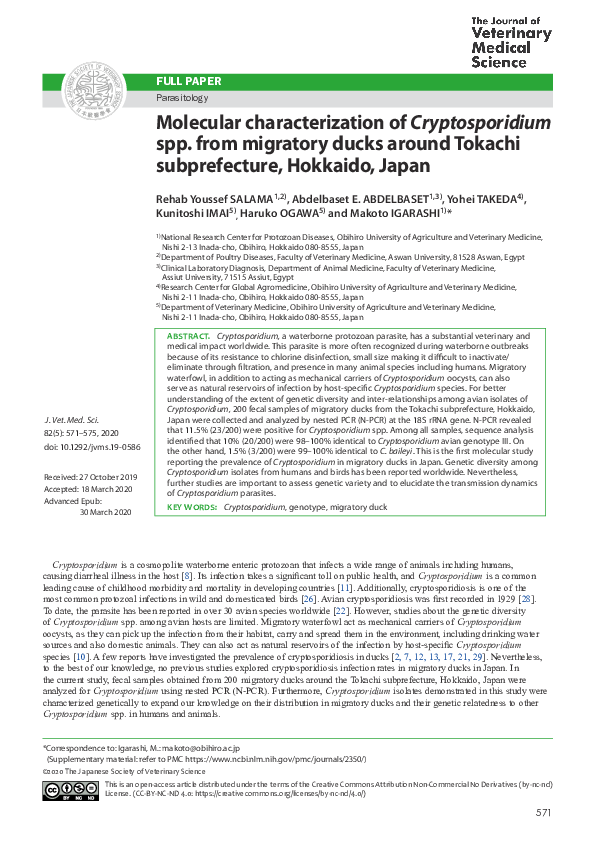 (PDF) Molecular characterization of Cryptosporidium spp. from migratory ...