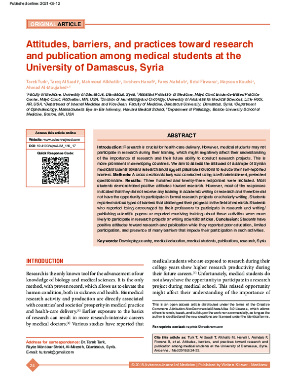 (PDF) Attitudes, barriers, and practices toward research and ...