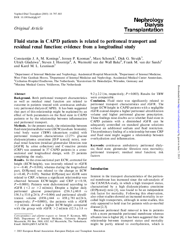 (PDF) Fluid status in CAPD patients is related to peritoneal transport ...