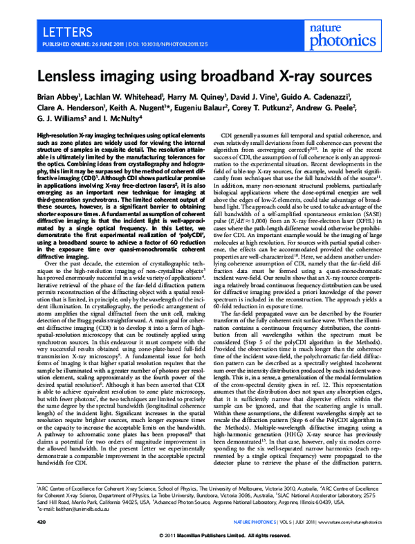 (PDF) Lensless imaging using broadband X-ray sources