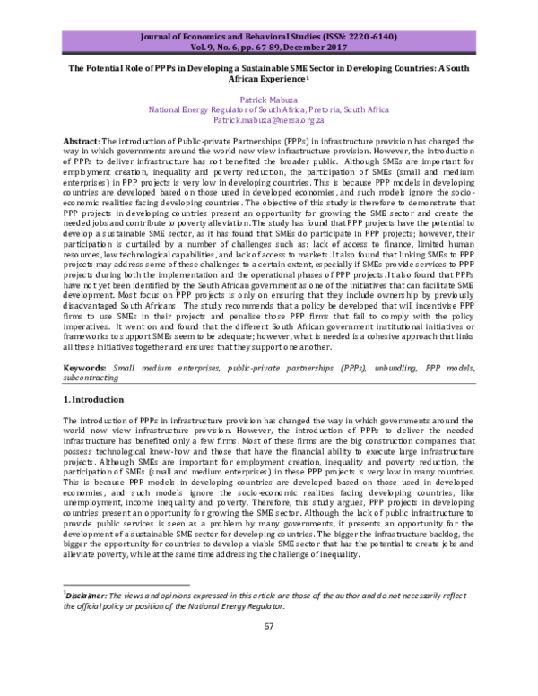 (PDF) The Potential Role of PPPs in Developing a Sustainable SME Sector ...
