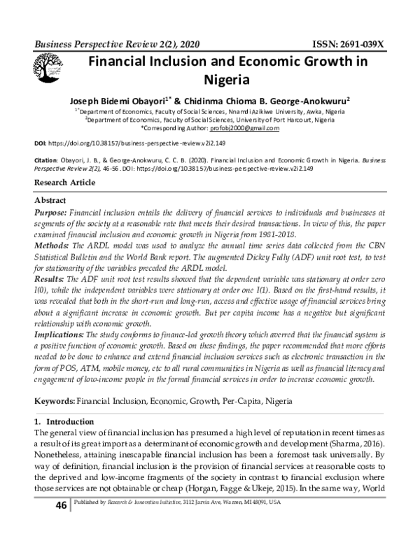 (PDF) Financial Inclusion and Economic Growth in Nigeria