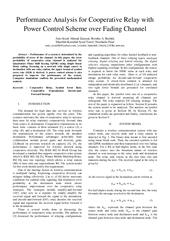 (PDF) Performance analysis for cooperative relay with power control ...