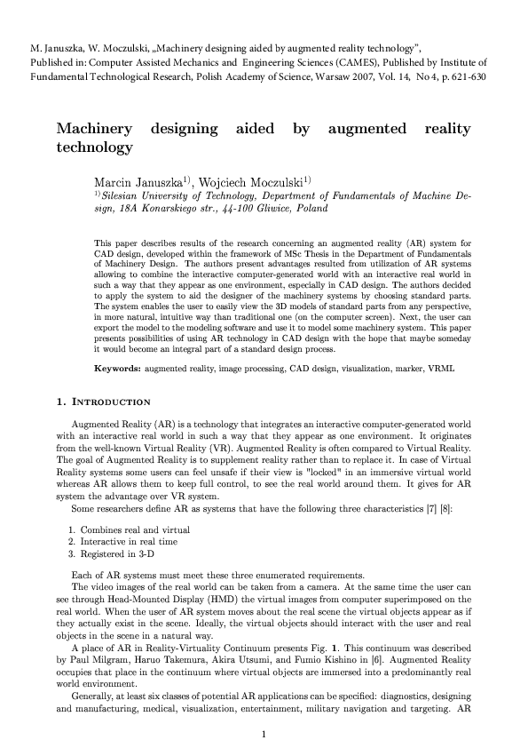 (PDF) Machinery designing aided by augmented reality technology